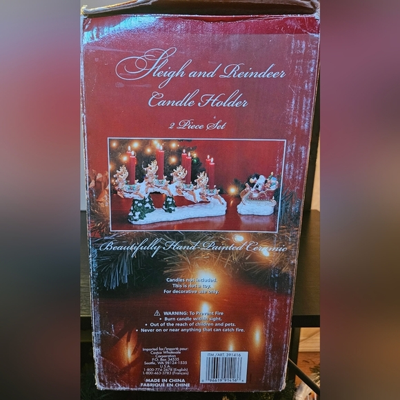 KIRKLAND Signature SANTA & SLEIGH with REINDEER CANDLE HOLDERS 2 PC Set Holidays - Picture 2 of 16
